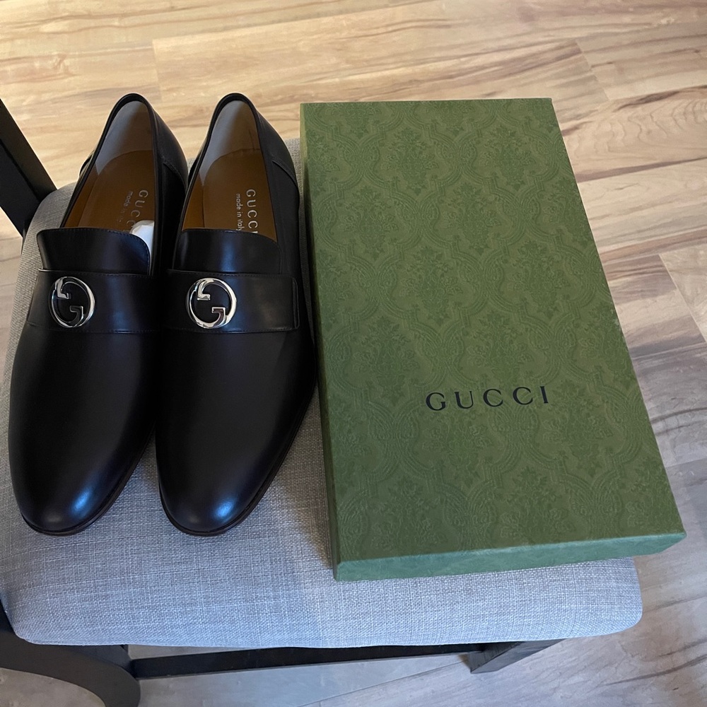 Gucci Men's Black Leather Slip-On Loafers